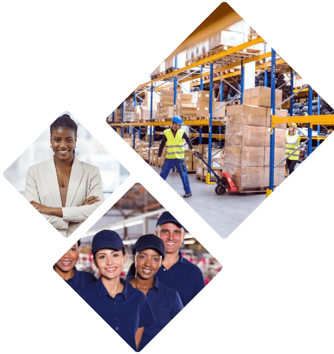 Happy employees working and smiling
